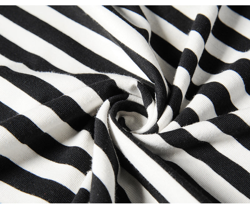 Oversized Striped T-Shirt with Ribbed Collar