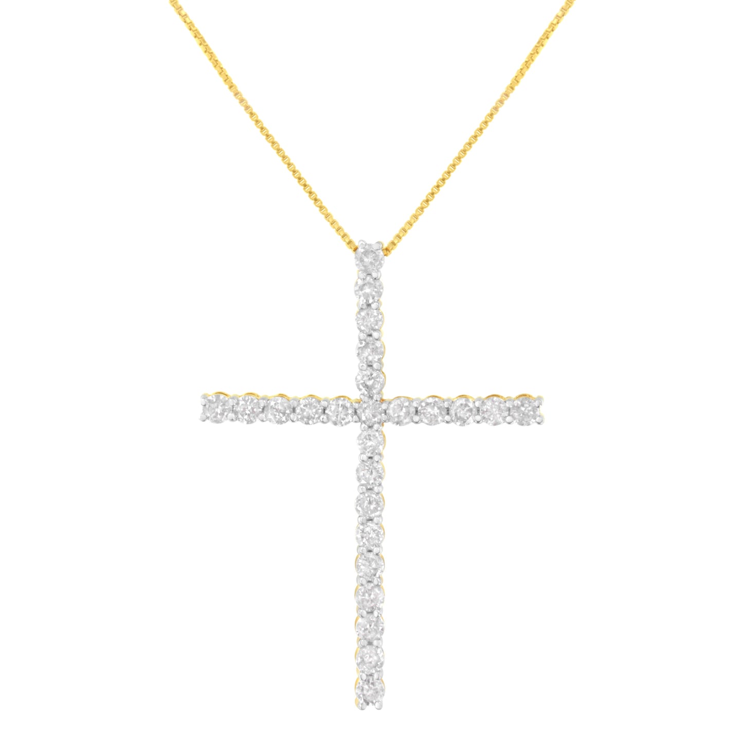 .925 Sterling Silver 3.0 Cttw Round Shape Diamond 1-1/2" Cross Pendant with Box Chain Necklace (I-J Color, I2-I3 Clarity) - 18"