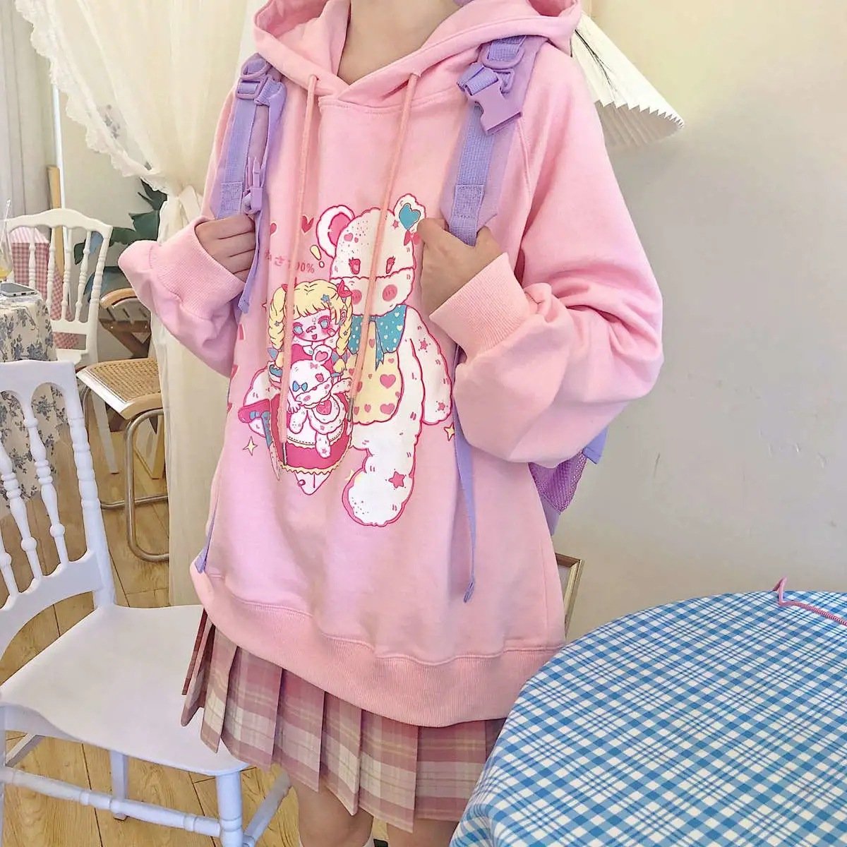 Women's Padded Jacket with College Style Hooded Sweater