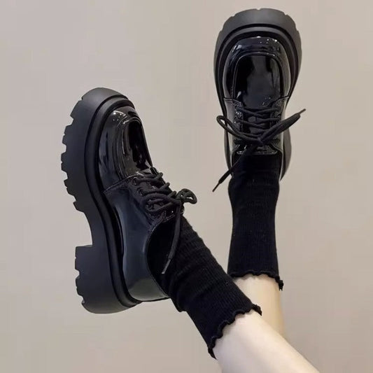 Zapatos de cuero para mujer estilo británico con suela gruesa – Mocasines de moda con tacón elevado