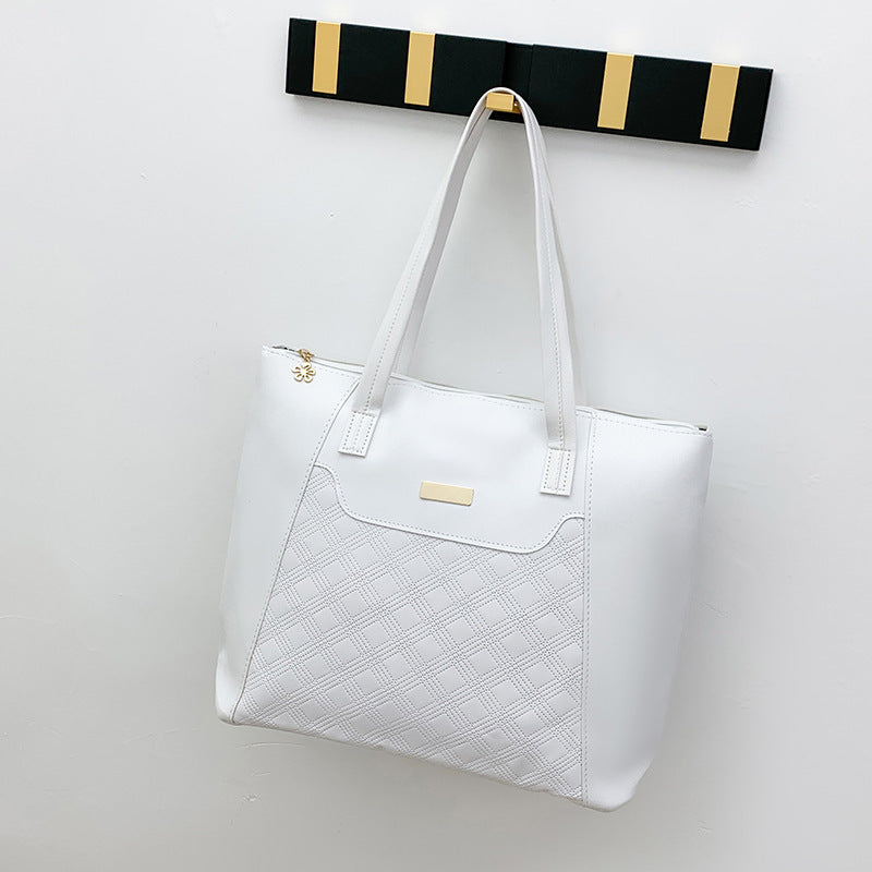 Diamond-Embossed Large-Capacity Tote Bag