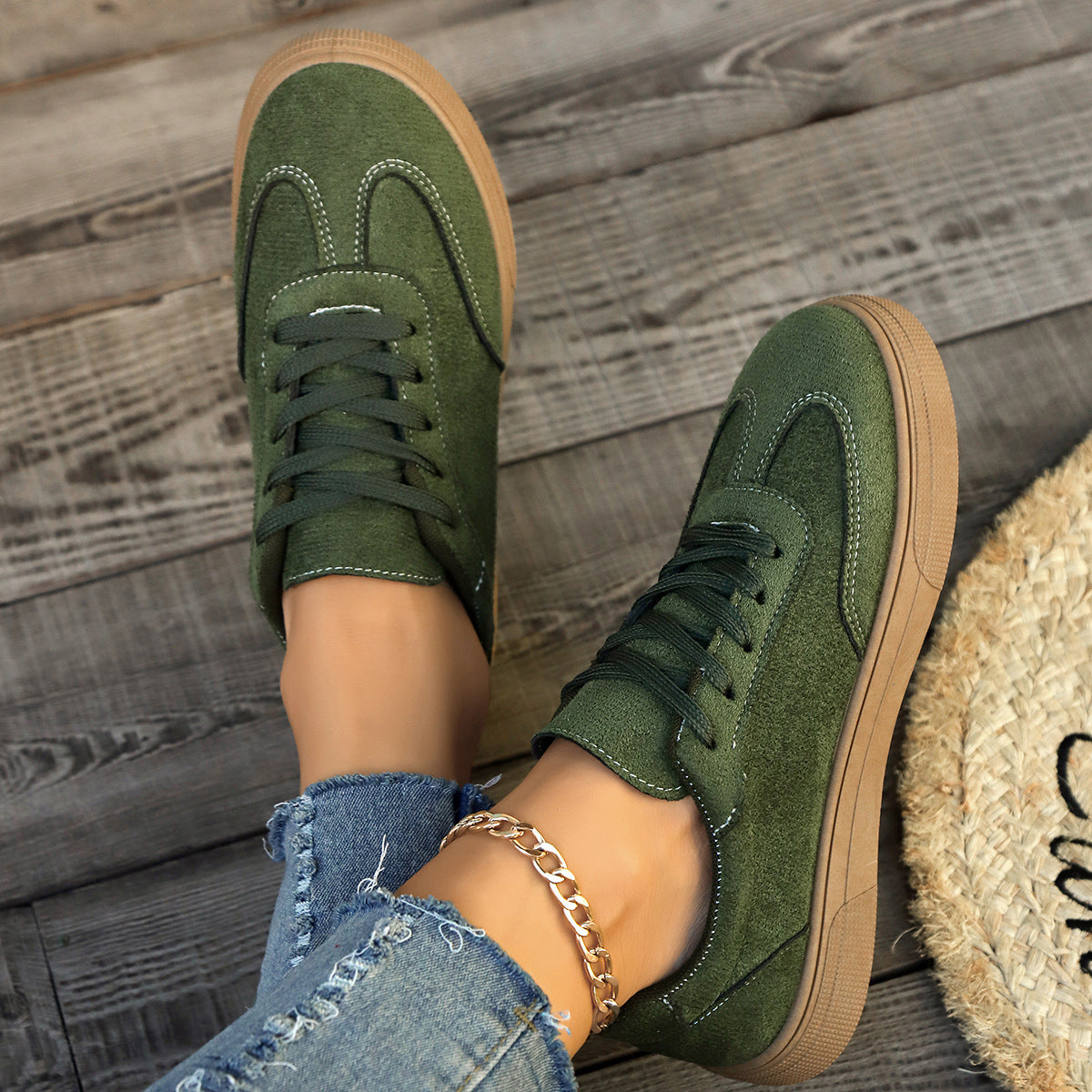 Zapatos casuales de mujer con punta redonda, elegantes, tipo estudiante y con cordones