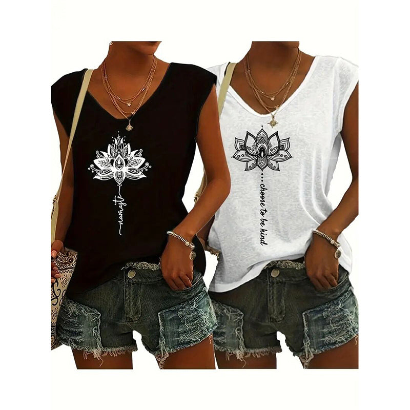Paquete de 2 camisetas sin mangas con cuello en V para mujer – Camisetas de verano informales de ajuste holgado para la playa