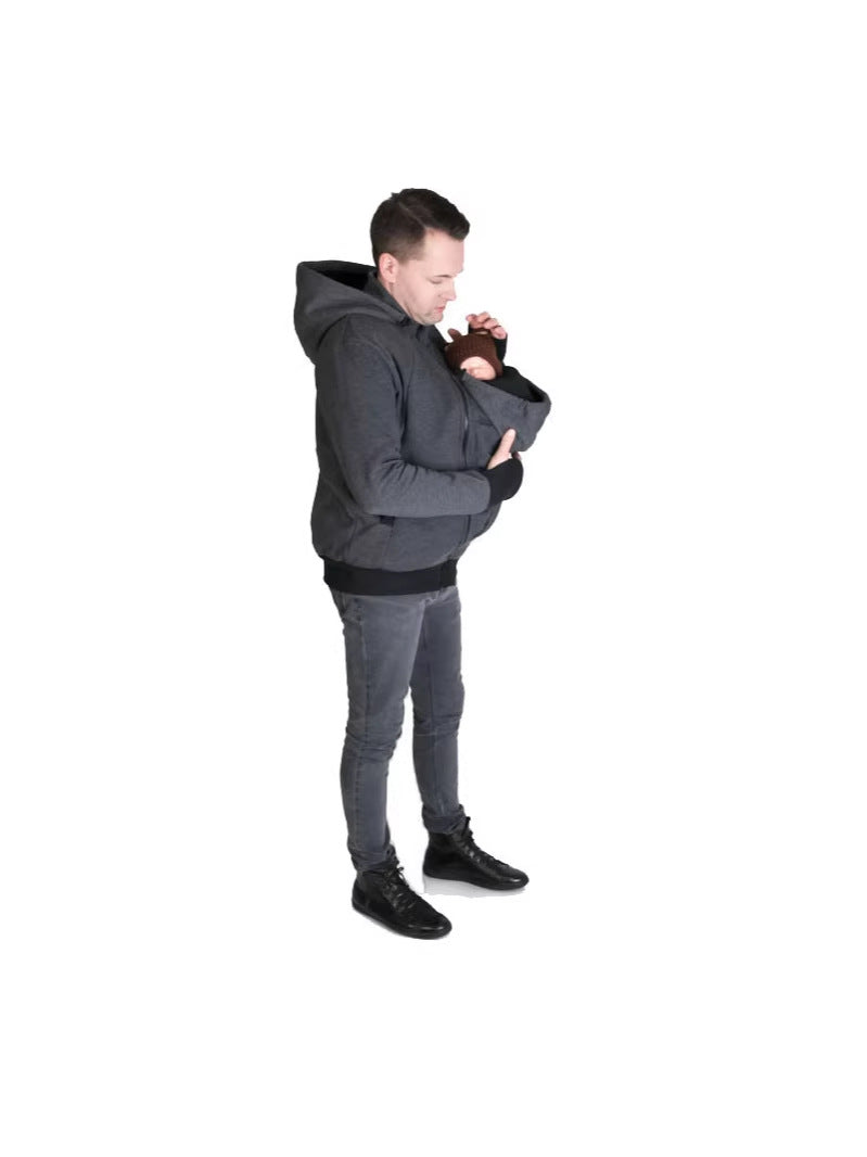 Aliexpress European And American Style Two-In-One Multifunctional Kangaroo Dad Sweatshirt Autumn And Winter Parent-Child Men's Style Parenting Bag