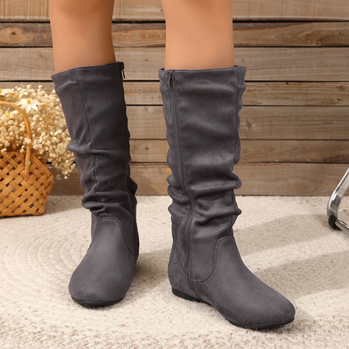 Women's Warm Round-Toe Side Zipper Middle Boots