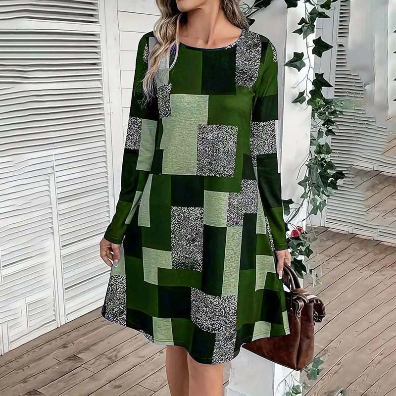 Vestido de manga larga con cuello redondo para mujer