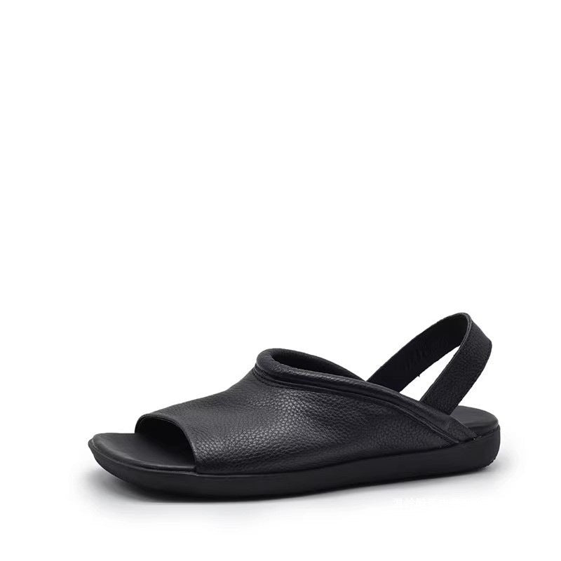 Women's Soft-leather Square-toe Flat Sandals