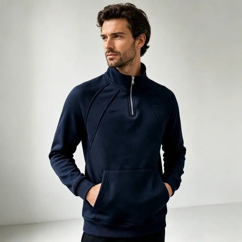 New Men's Fleece Zip Sweatshirt, Loose Stand Collar Sports Casual Outerwear
