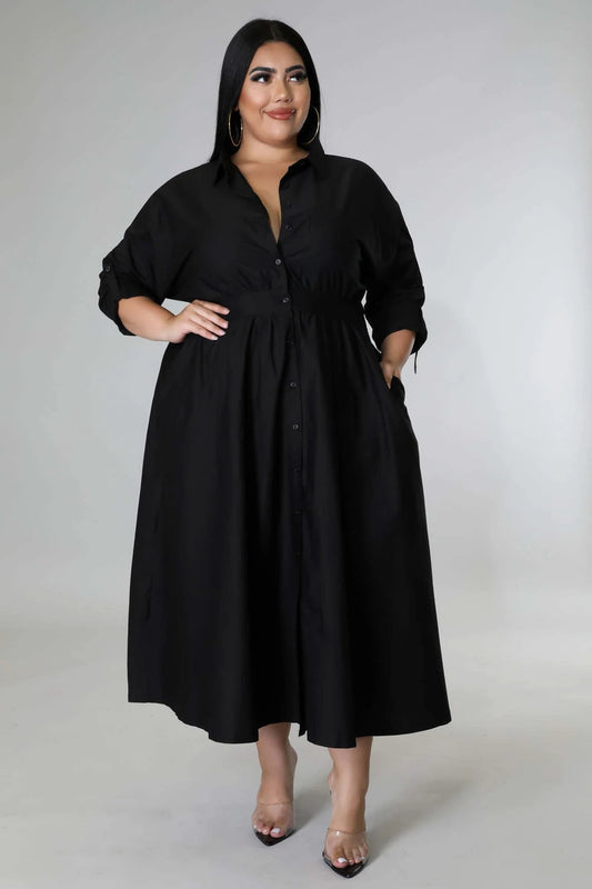 Vestido largo de mujer talla grande Fashion con cuello en V