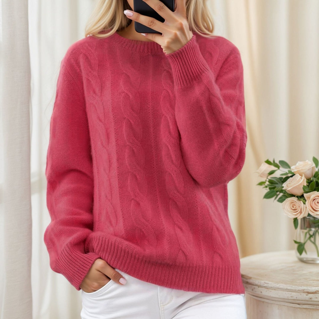 European And American Foreign Trade Women's Wear 2026 Autumn And Winter New Round Neck Solid Color Knitted Shirt Top Retro Fried Dough Twists Pullover Sweater Women