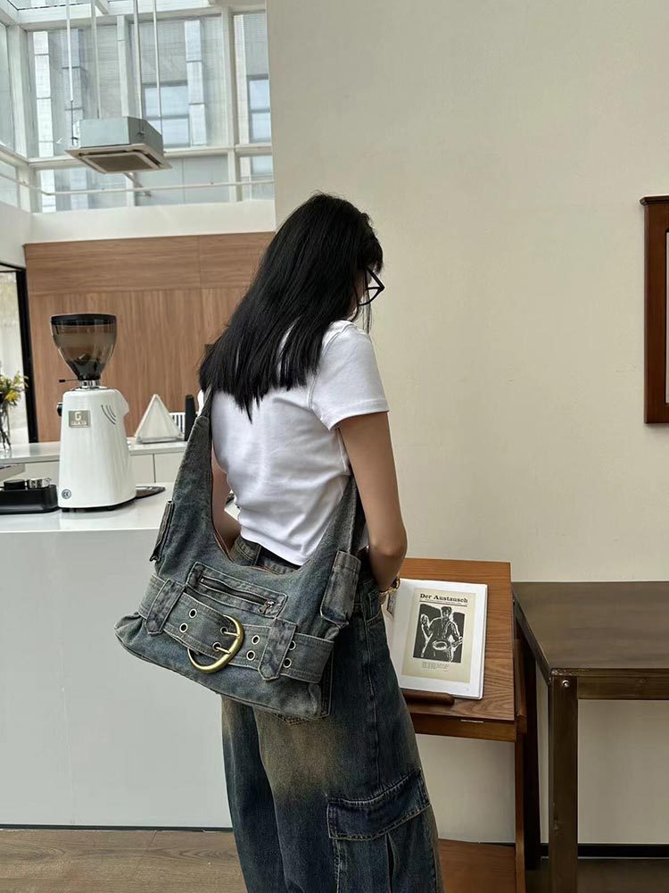 Vintage Washed Denim Travel Bag