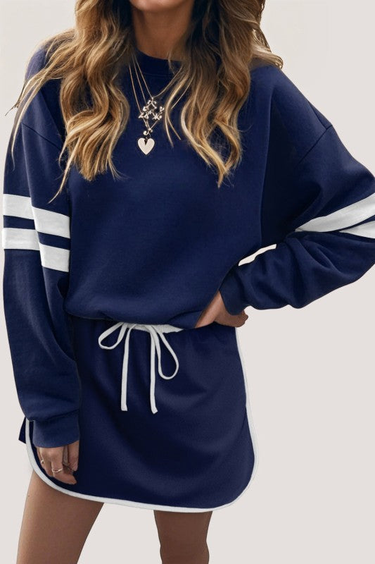 Conjunto de jersey y minifalda Varsity Stripe