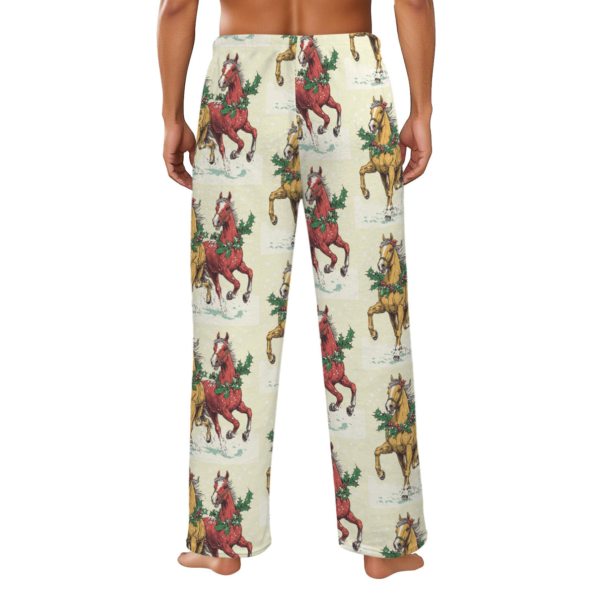Horses at Christmas Men's Flannel Pajama Trousers (Made in the USA)