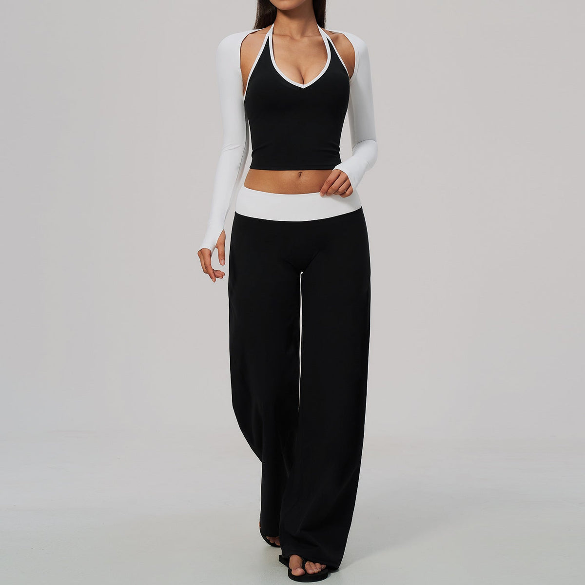 High-Waisted Tummy-Control Long-Sleeve Blouse Yoga Three-Piece Set