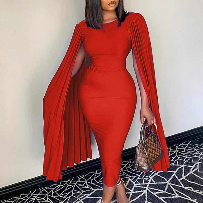 Fashion Pleated Cape Plus Size Gown