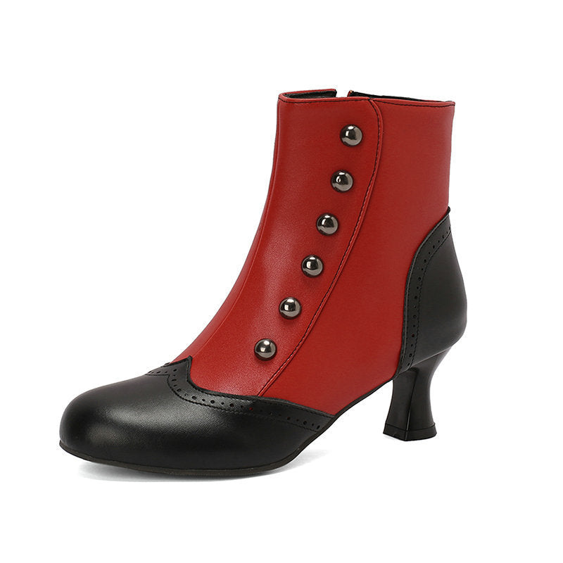 Color-block Block-heeled Ankle Boots With Side Zippers