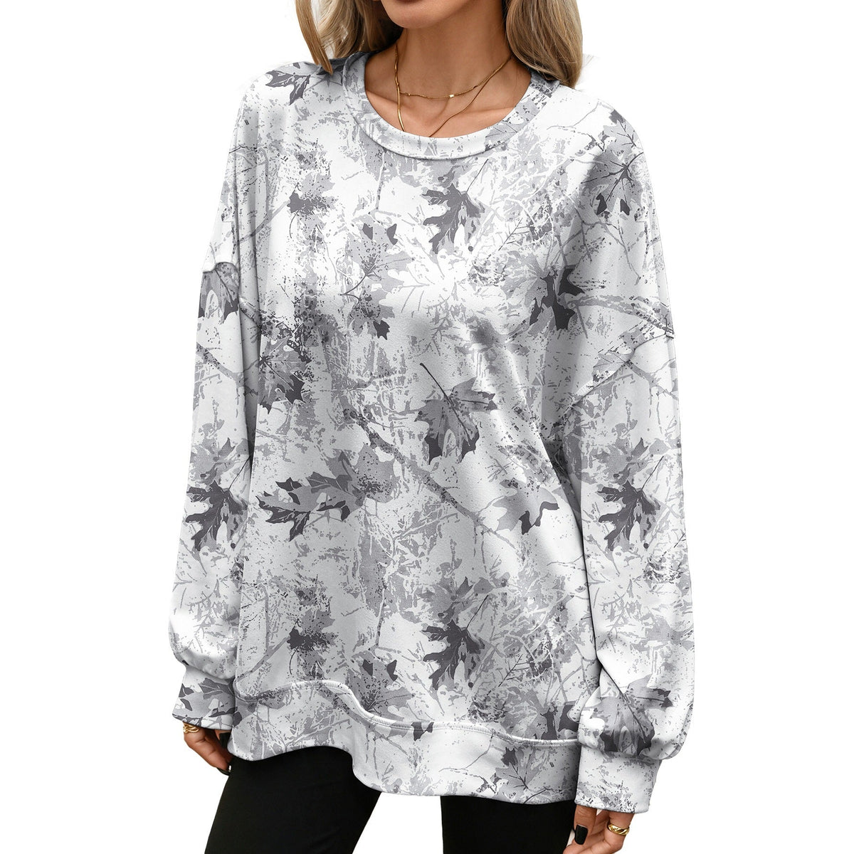 Women's Round-neck Long-sleeve Loose-fit Printed Sweatshirt Top