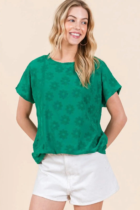Camiseta Trendsi BOMBOM de textura floral, manga corta - Calidad superior