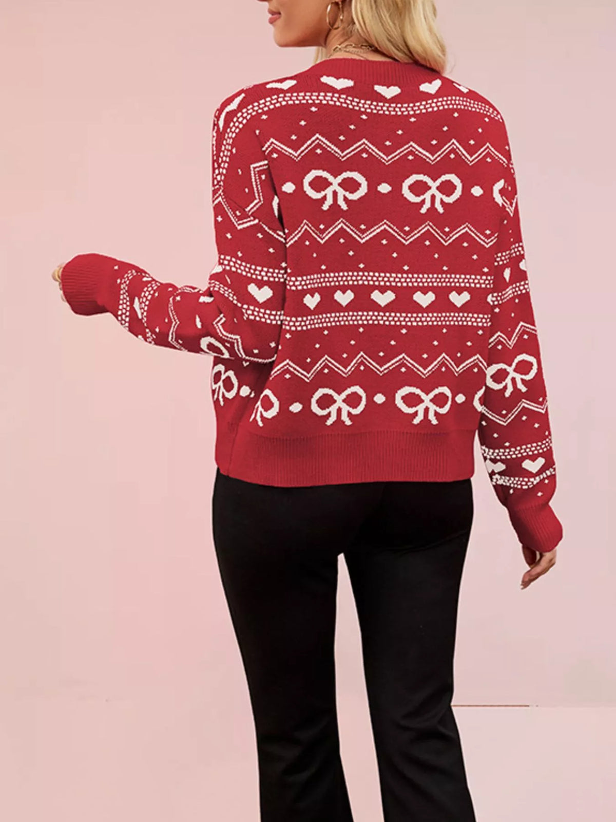 Bow and Heart Pattern Knit Cardigan
