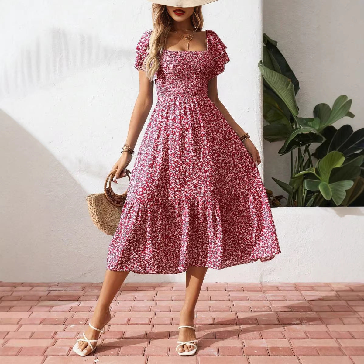 Vestido midi sin espalda talla grande – Elegante vestido de fiesta de verano plisado
