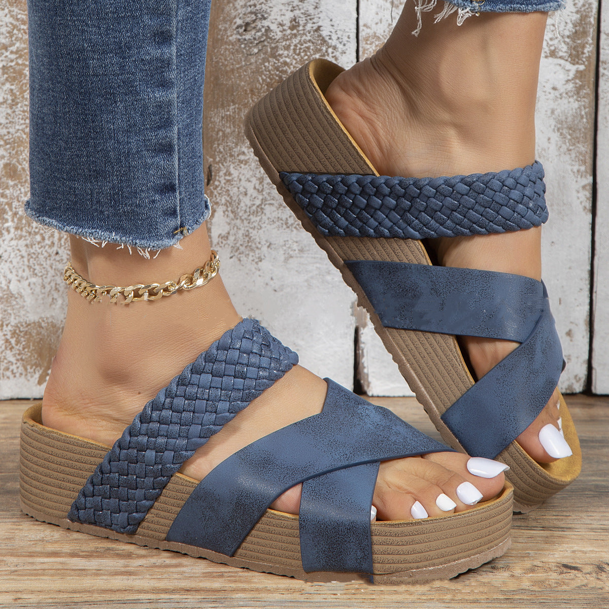 Unisex Casual Woven Solid Color Sandals