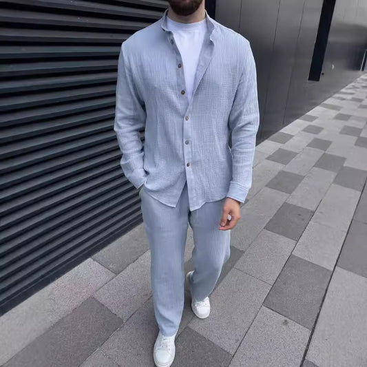 Traje de algodón para hombre, a la moda, top y pantalones cómodos