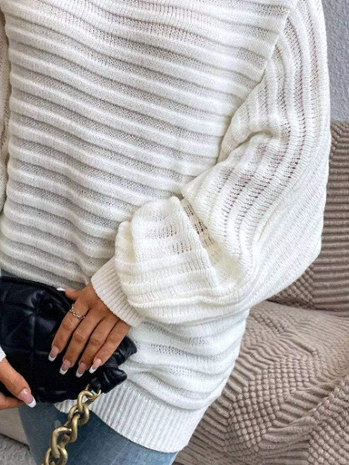 One Shoulder Ribbed Knit Sweater