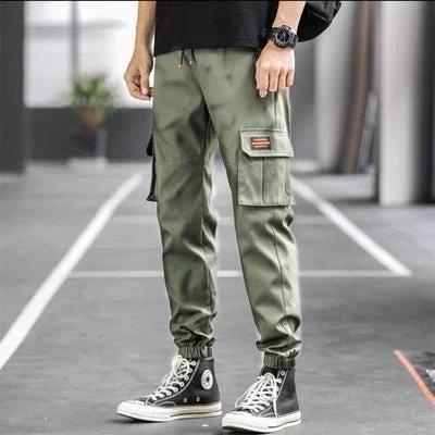 Men's Loose All-match Multi-pocket Wear-resistant Solid Color Ankle Banded Cargo Pants