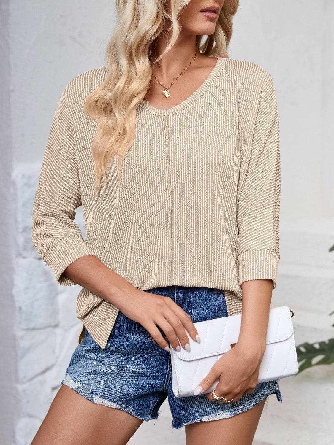 T-Shirts Trendsi just arrived - Textured 3/4 sleeve blouse