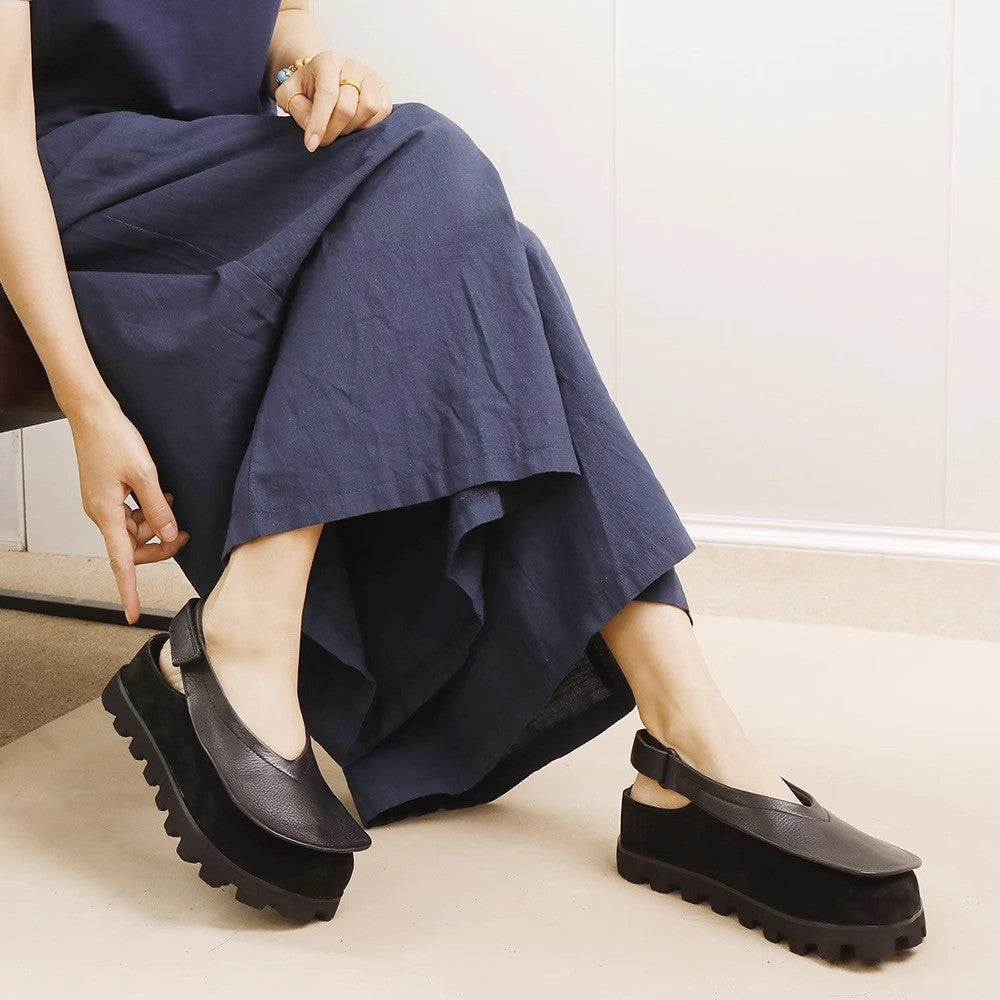 Women's Retro Thick-Soled Leather Platform Shoes