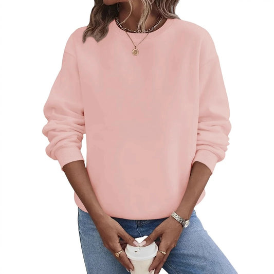 Suéter de moda de talla grande de color sólido y cuello redondo liso