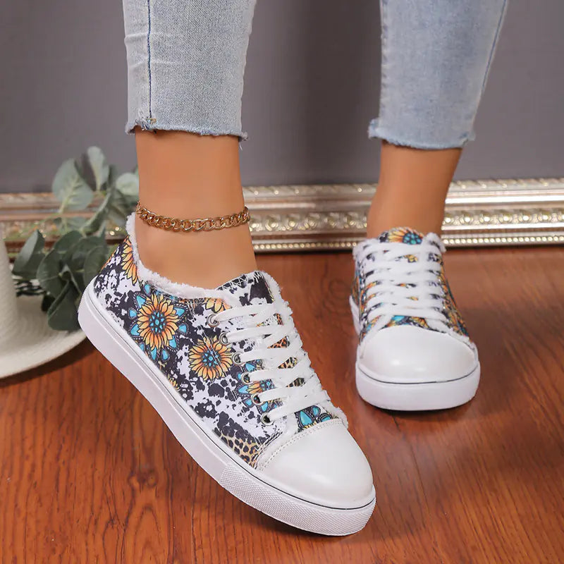 Zapatillas de lona bajas con estampado floral para mujer - Diseño transpirable