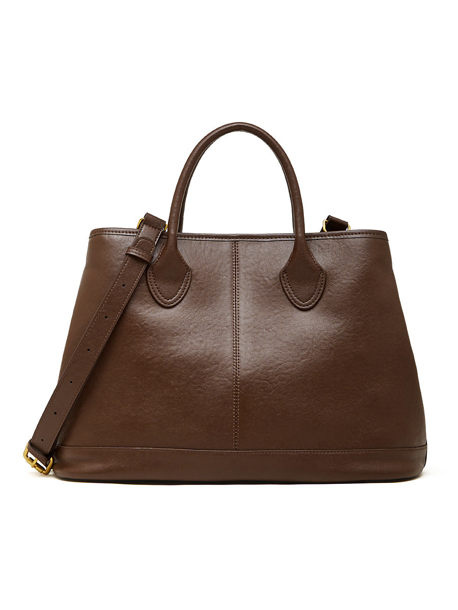 Simple High-Capacity Top-Grain Leather ToteCrossbody Bag For Women