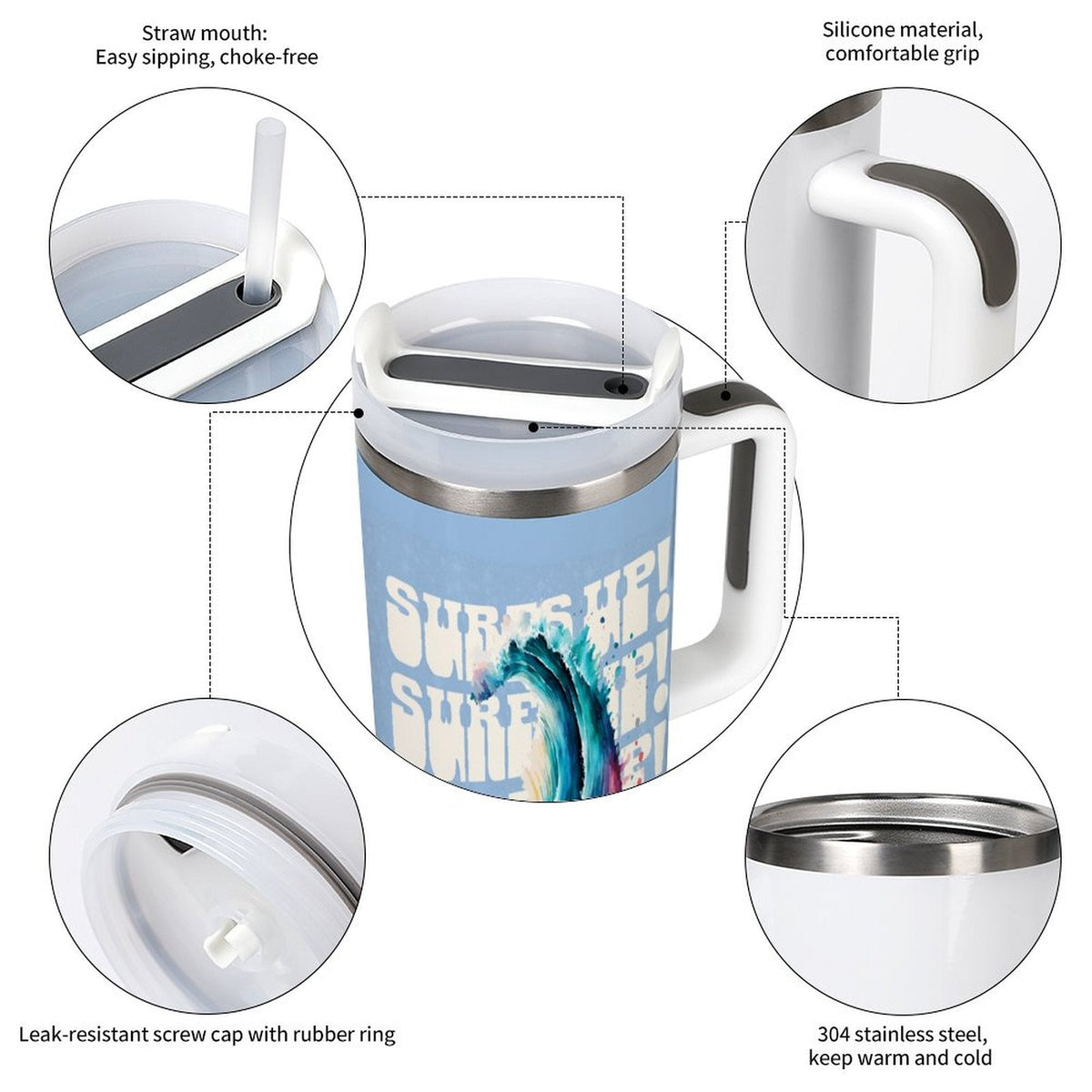 Surf's Up 40oz Stainless Steel Insulated Tumbler with Handle and Lid