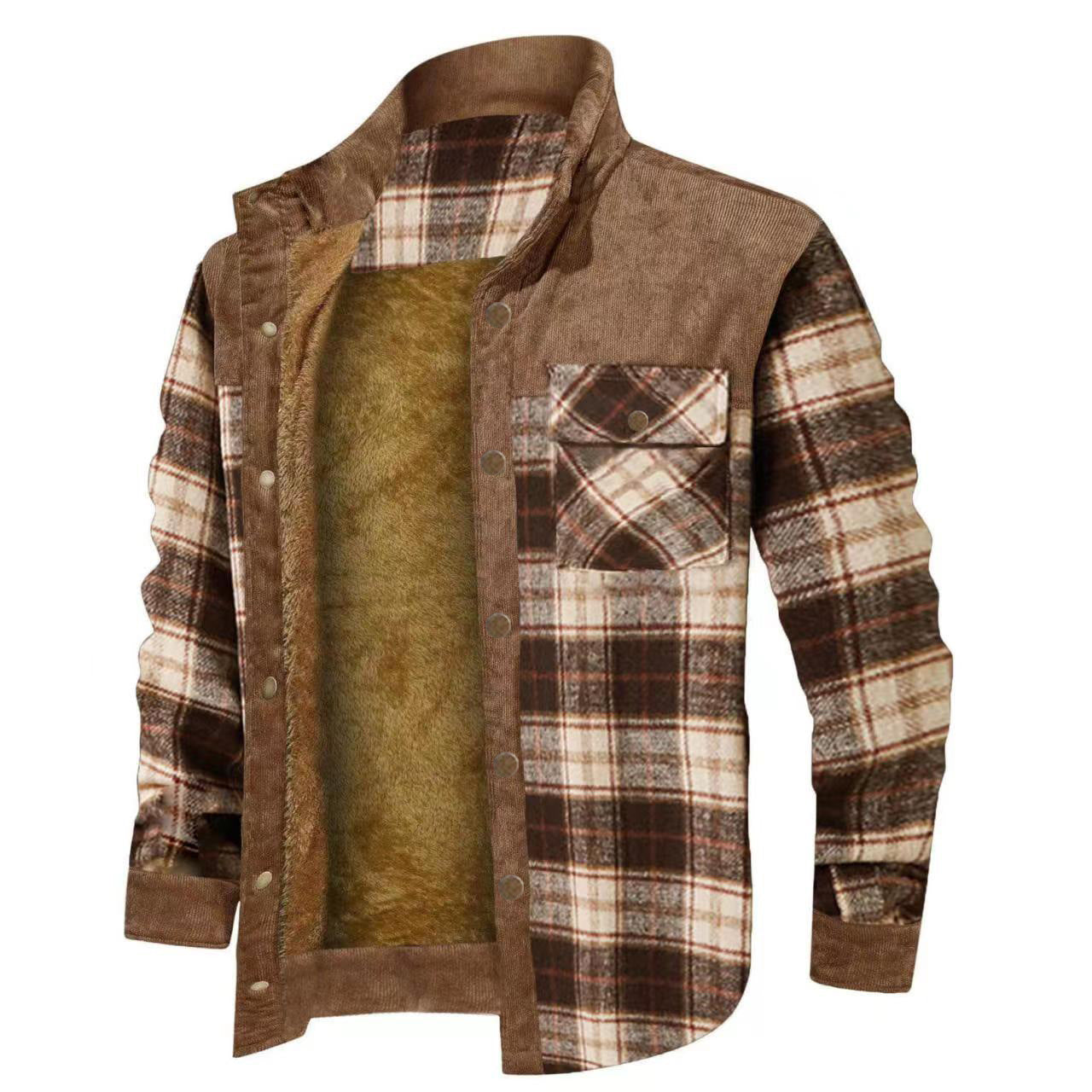 2022 Men's Plus Size Thick Corduroy Plaid Jacket