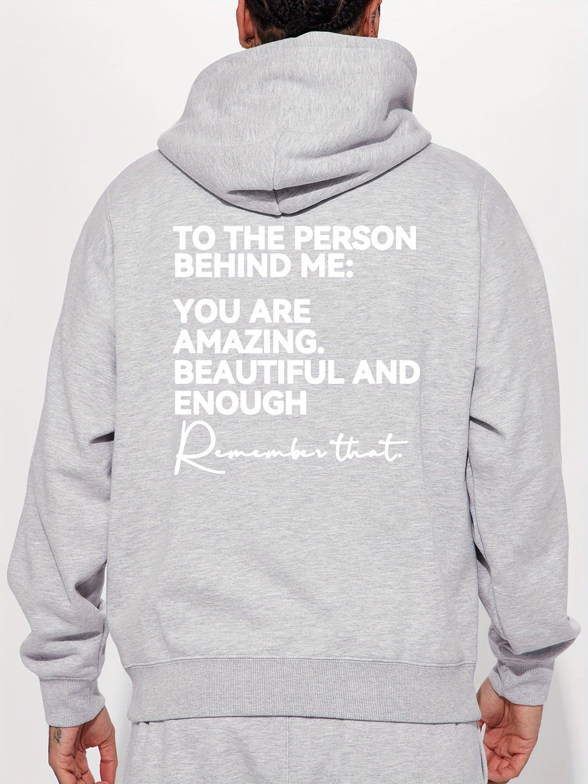 Loose-fit Drop-shoulder Hooded Sweatshirt With English Print On The Back