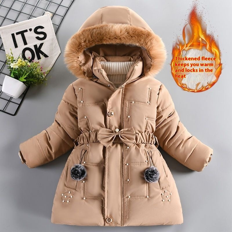 Girls' Winter Clothing Fleece-lined Thickened Fashionable Cotton Jacket