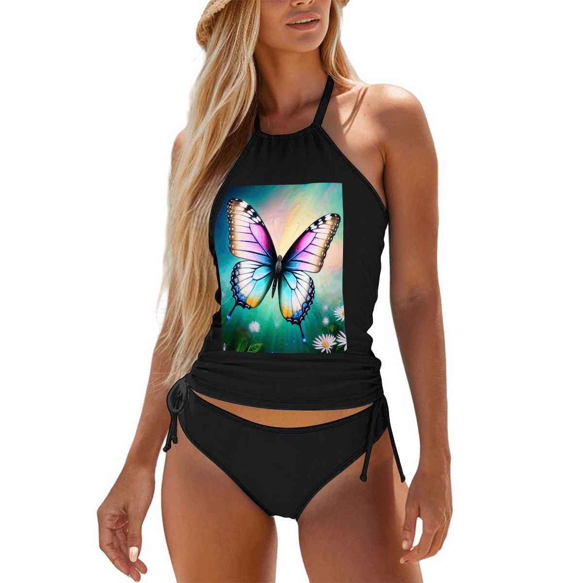 Women's Beautiful Butterfly and Daisies 2-Piece Tankini Set (Made in USA)
