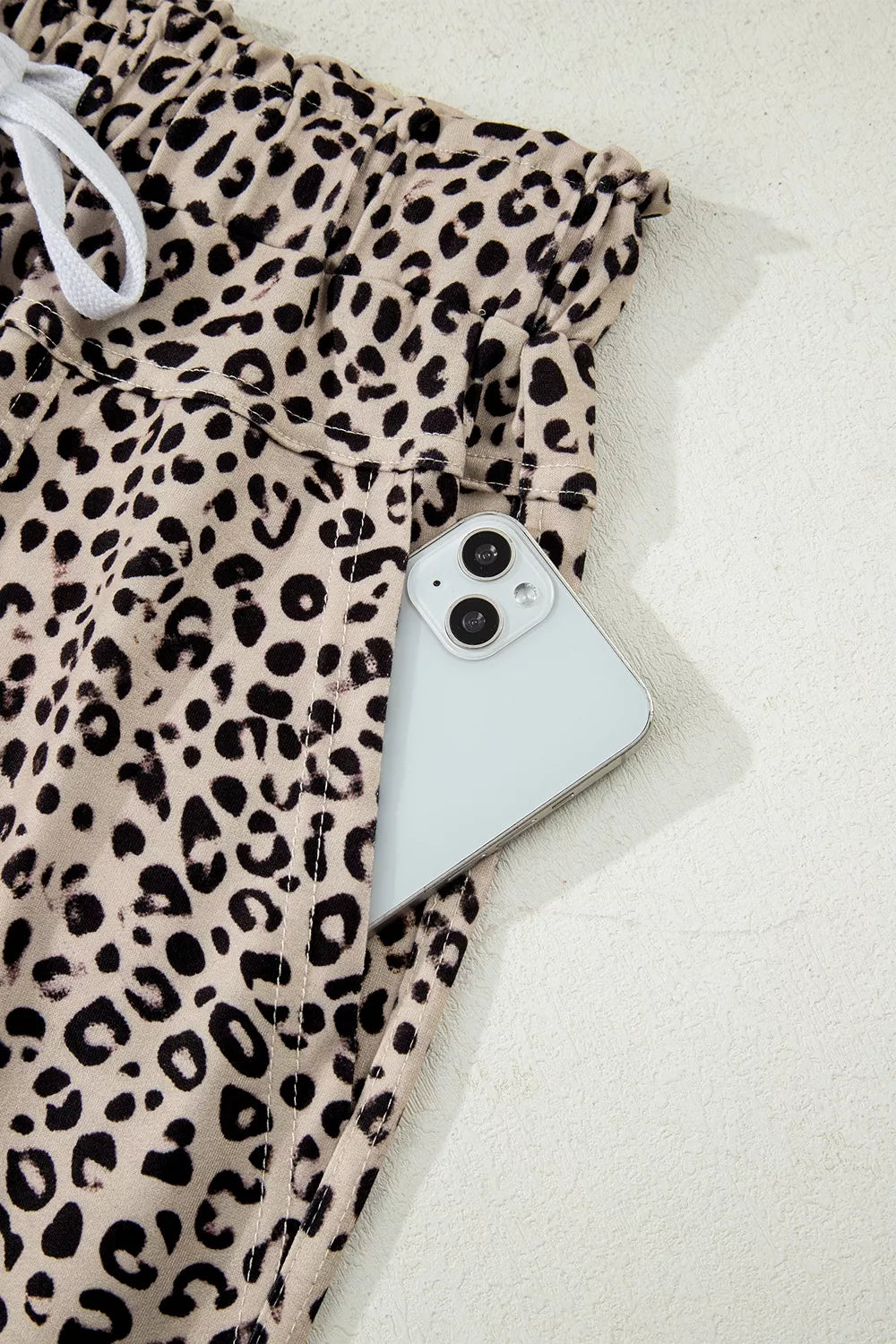 Leopard Print Wide-Leg Pants with Drawstring