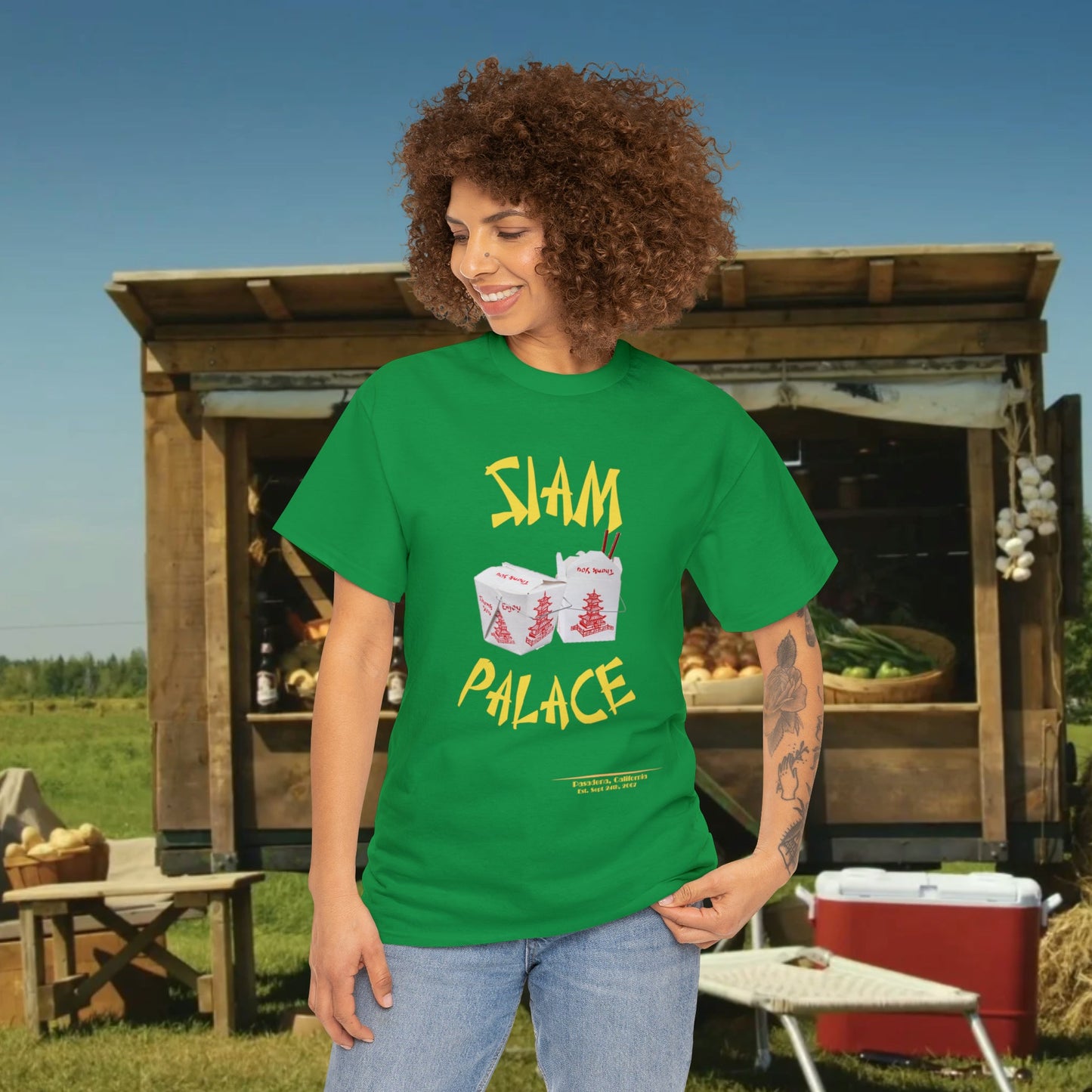 "DirkyThreadz Siam Palace T-Shirt - Bold Takeout Graphic Design in Black Cotton"