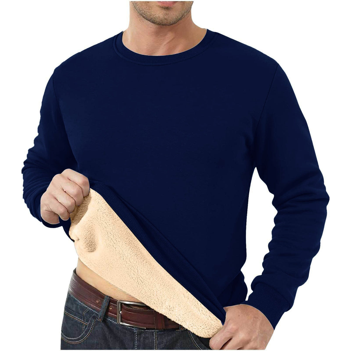Amazon Cross-Border Dropshipping Autumn And Winter Sweatshirt Men's Velvet Round Neck Solid Color Loose Thermal Underwear Thick Foreign Trade Men's Clothing