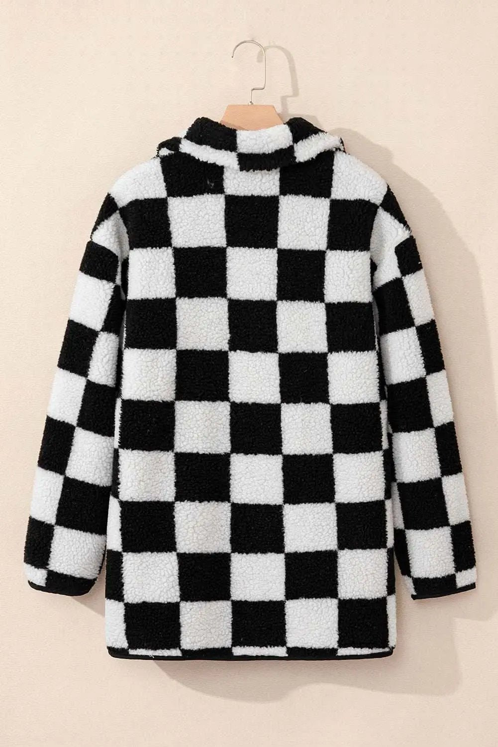 Love Salve Women's Fleece Jacket Black Checkered — Warm Casual Outerwear