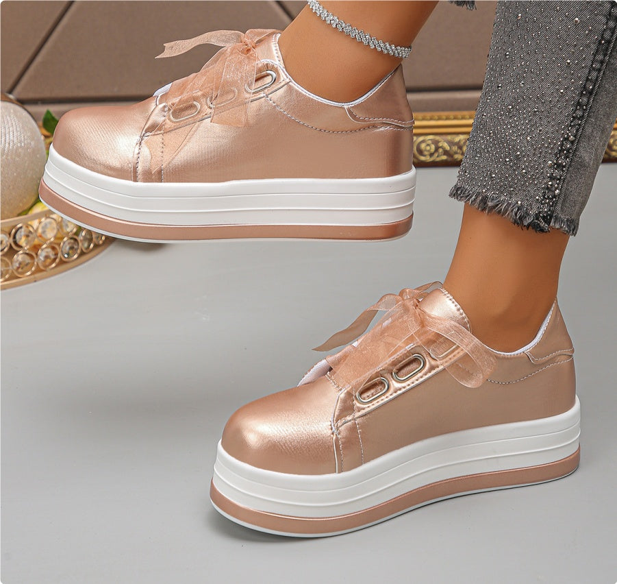 Zapatos de mujer con plataforma, cordones, punta redonda, estilo casual europeo y americano, talla grande. Ver tabla de tallas en "más detalles".