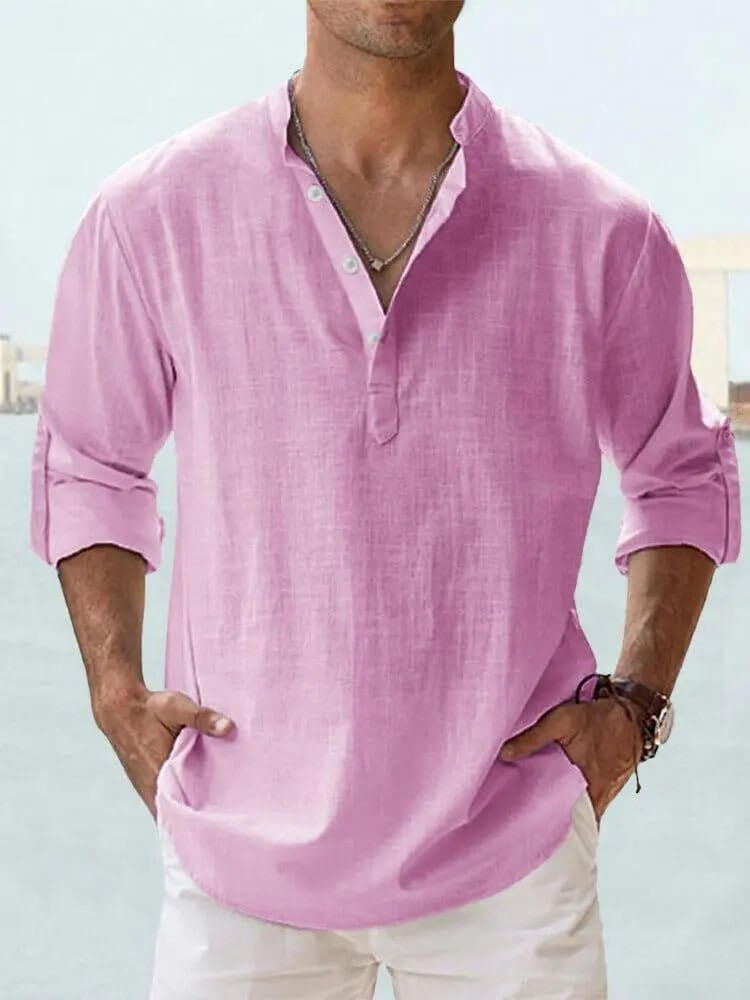 Men's Cotton Linen Shirt – Loose Fit Long Sleeve Casual Top