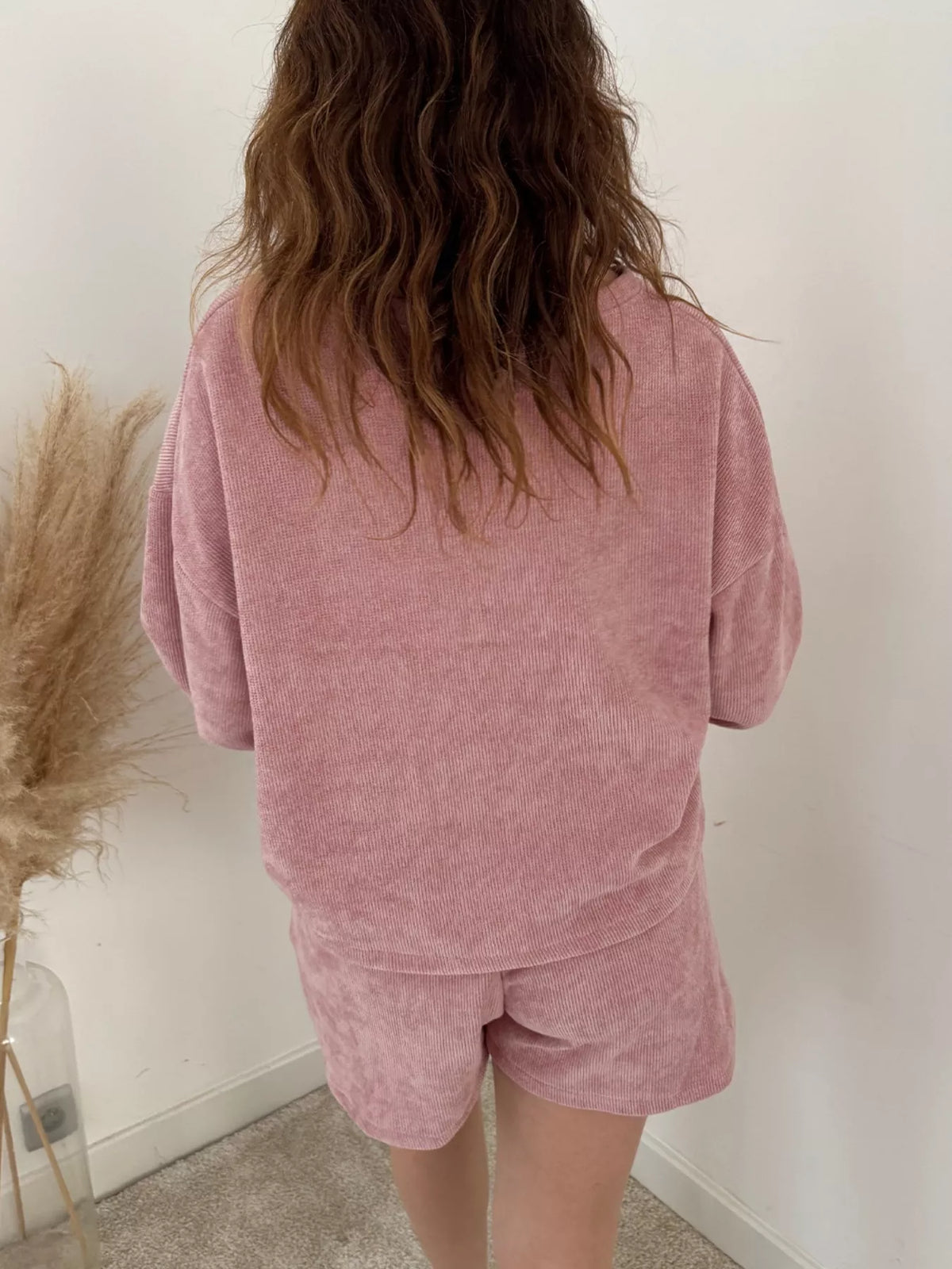 Round Neck Dropped Shoulder Top and Drawstring Shorts Set
