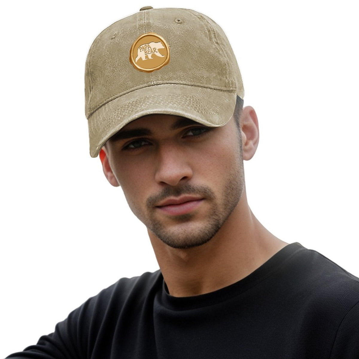 Papa Bear Gold Seal Cotton Vintage Washed Denim Baseball Cap