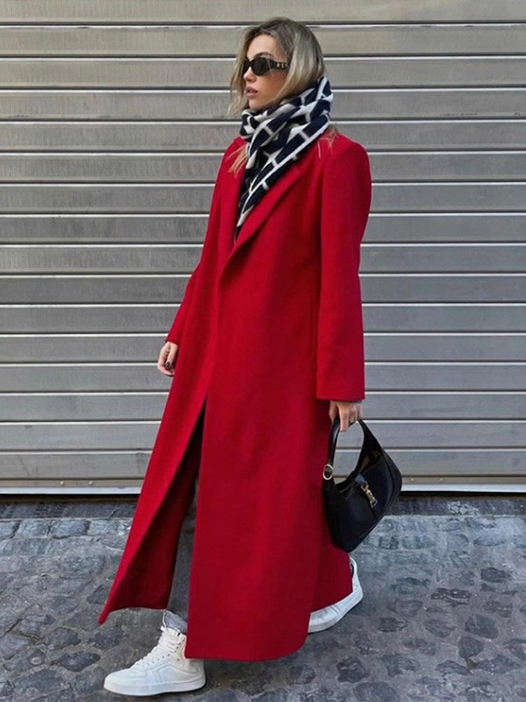 Extra-long Dark Red Wool Coat Womens Outerwear