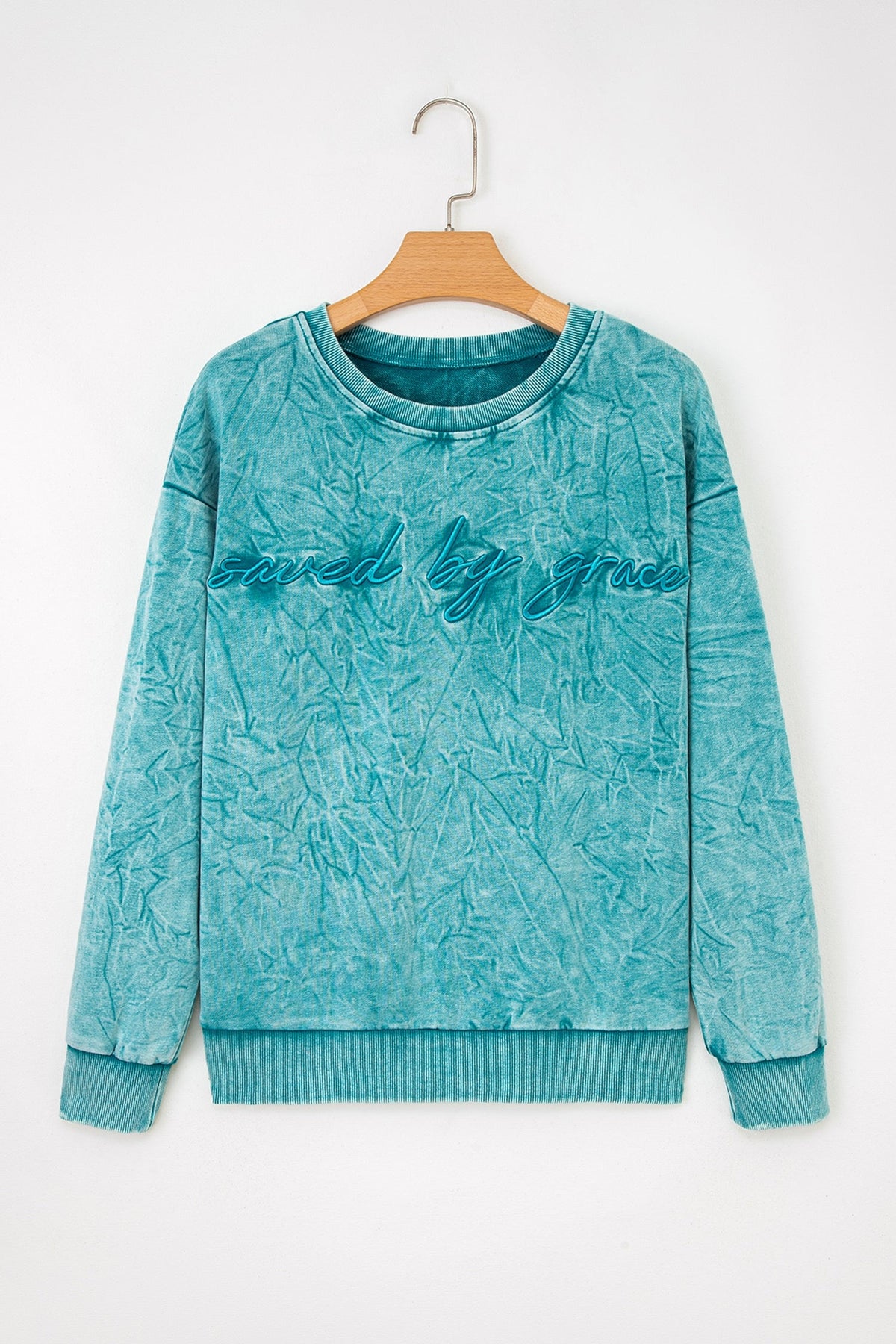 Sudadera holgada con bordado de letras "High-rise saved by grace" y lavado mineral