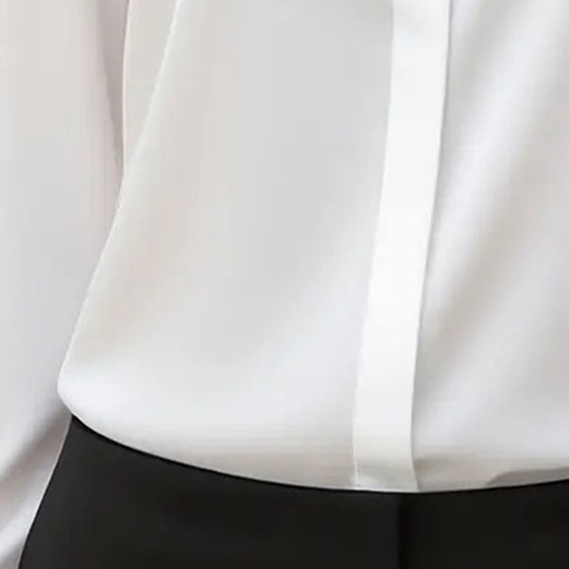 Blusa de satén de corte holgado — Túnica de manga larga con cuello en V para oficina y uso casual