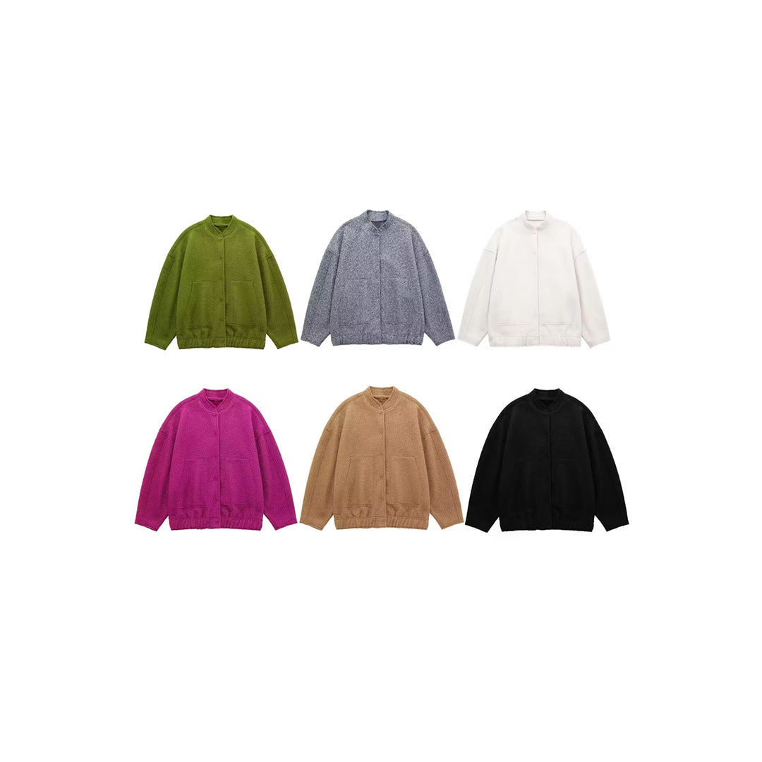 Women's Pocket Loose Bomber Jacket Coat